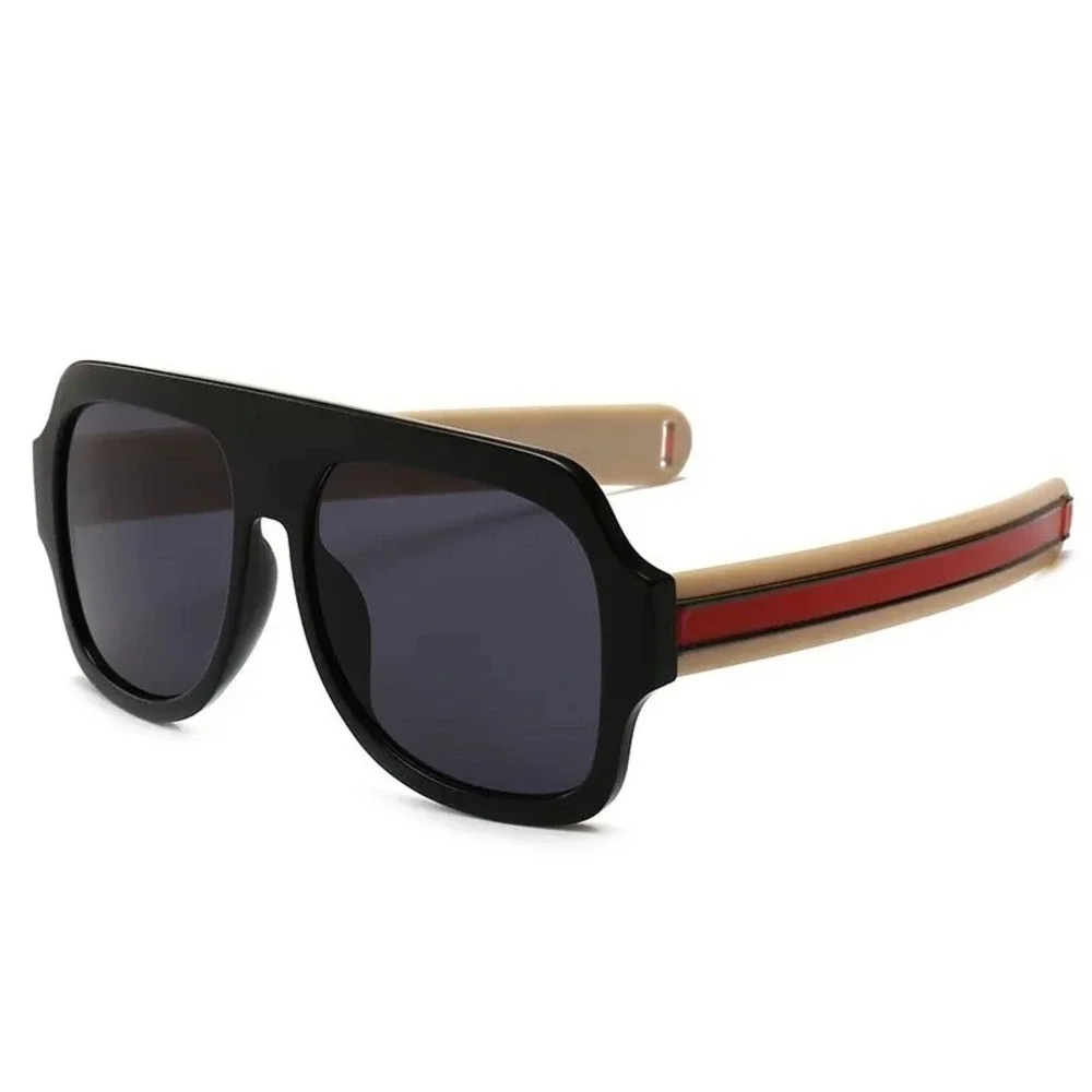 Sunglasses Retro Square Frame Striped Temple Men's Fashion Shades Gafas‎ Lentes